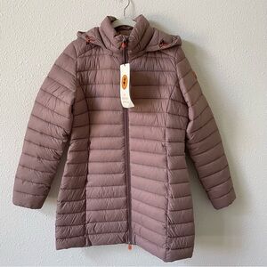 Save The Duck Hooded Animal Free Puffer Coat Carol Dusty Pink Size 3 M / L